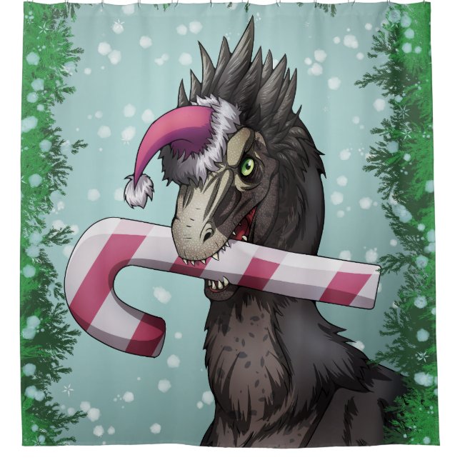 Rideaux De Douche Joyeux dinosaure de Noël (Devant)