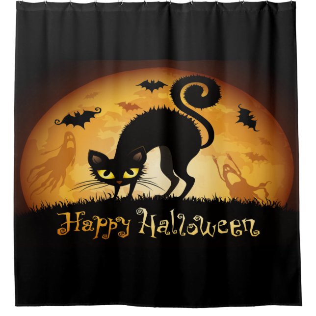 Rideaux De Douche Joyeux Halloween chauves-chauves-souris et fantôme (Devant)