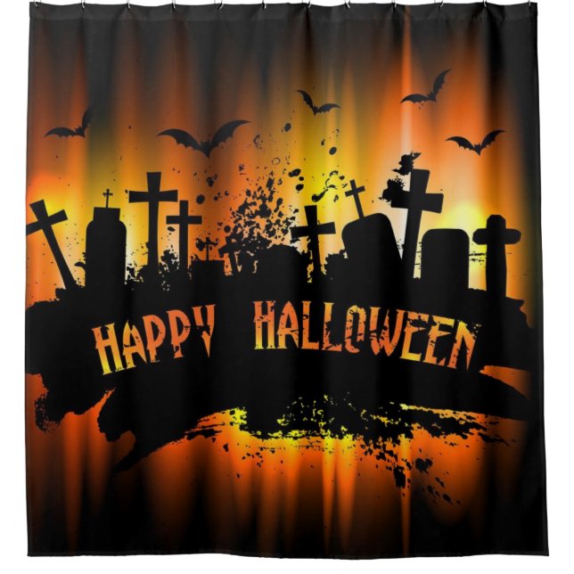 Rideaux De Douche Joyeux Halloween Éffrayant Grave Yard (Devant)
