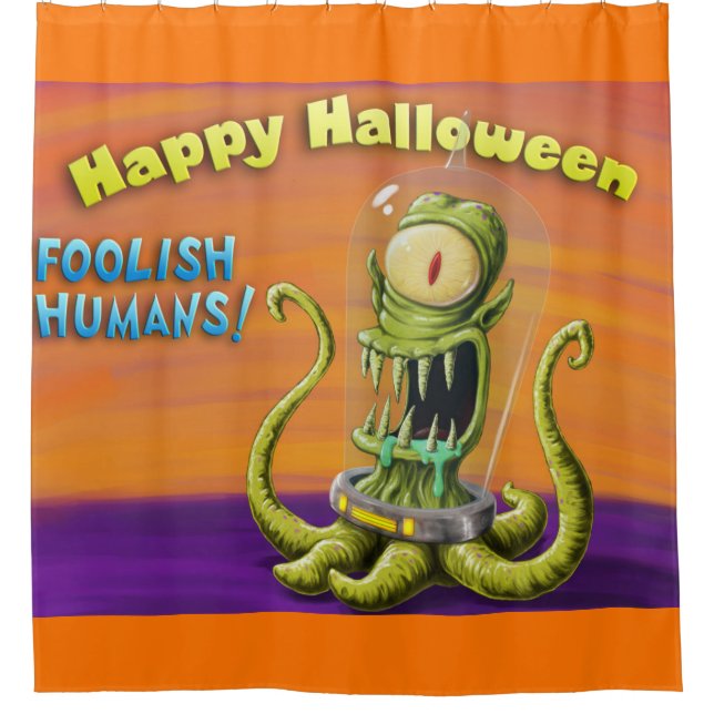 Rideaux De Douche Joyeux Halloween Humains stupides (Devant)
