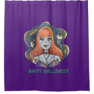 Rideaux De Douche Joyeux Halloween Sexy Vampire (Violet)