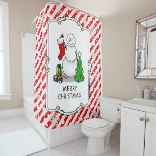 Rideaux De Douche Joyeux Noël 2 Arbre Stocker Snowman
