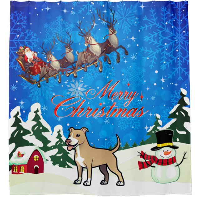 Rideaux De Douche Joyeux Noël américain Pitbull Terrier (Devant)