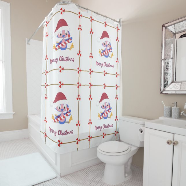 Rideaux De Douche Joyeux Noël Bleu Oiseau Bonbons Cadeau Vacances (En situation)