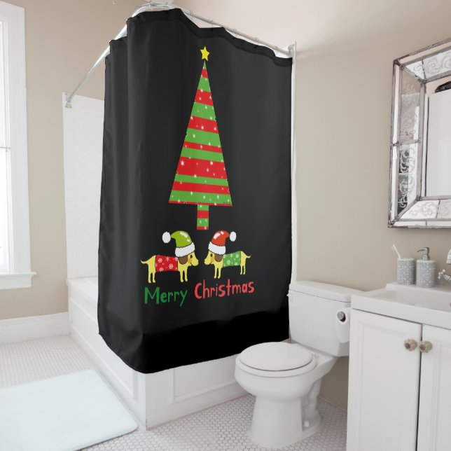 Rideaux De Douche Joyeux Noël (Chiens de Père Noël) (En situation)