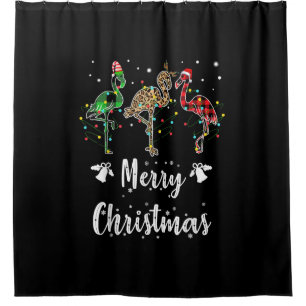 Rideaux De Douche Joyeux Noël Leopard Rouge Vert Flamant rose Plaid