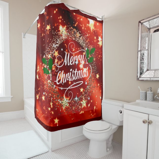 Rideaux De Douche Joyeux Noël pétillant et brillant (En situation)