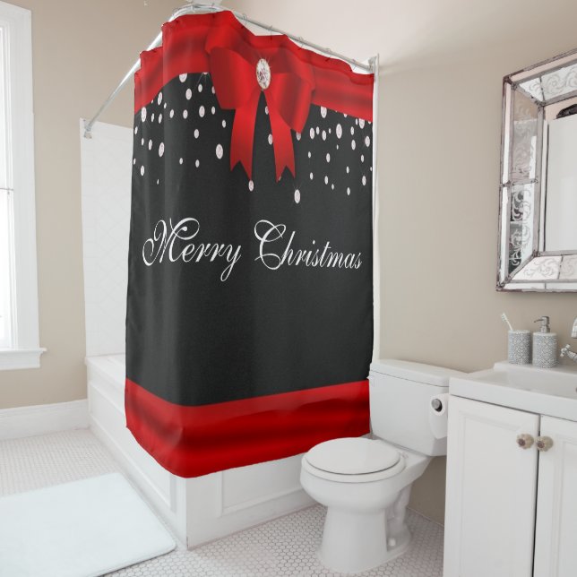 Rideaux De Douche Joyeux Noël rouge et noir (En situation)