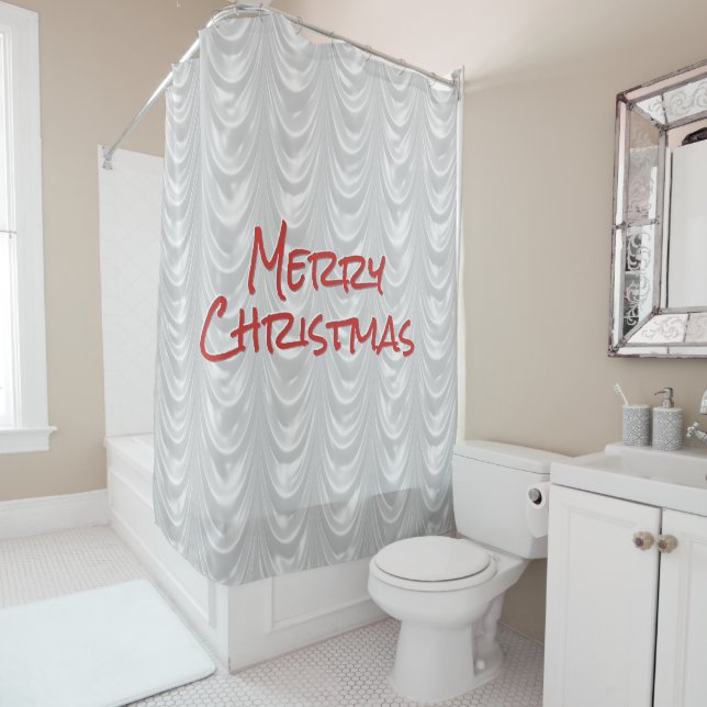 Rideaux De Douche Joyeux Noël: Satin broché blanc (En situation)