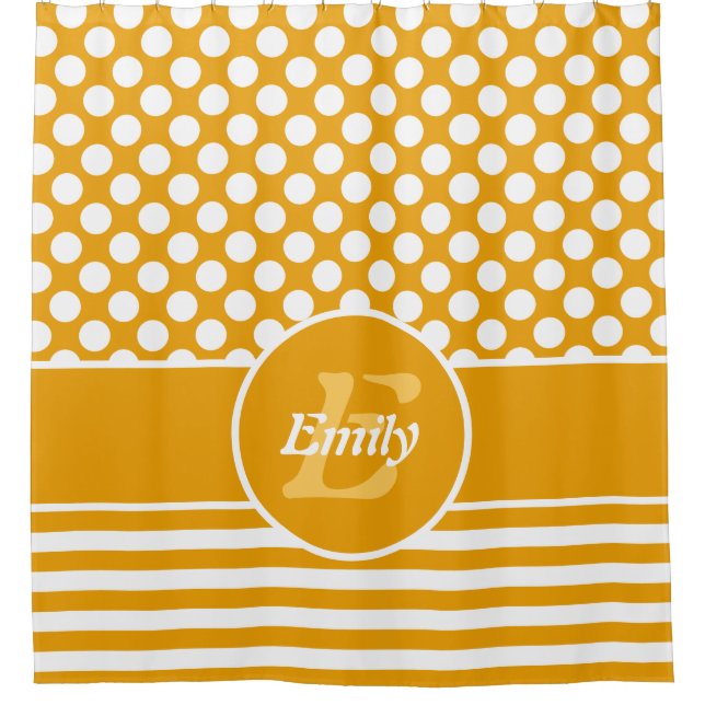 Rideaux De Douche Joyeux nom jaune et blanc Motif géométrique (Devant)