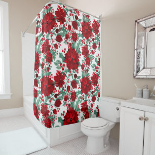 Rideaux De Douche Joyeux rouge Poinsettia Fleurs Feuilles ivoire Aqu