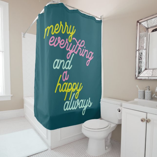 Rideaux De Douche Joyeux Tout Heureux Toujours Menthe Sarcelle Vacan (En situation)