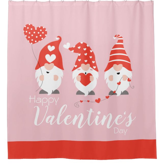 Rideaux De Douche Joyeux Valentin Gnomes Rouge Rose (Devant)