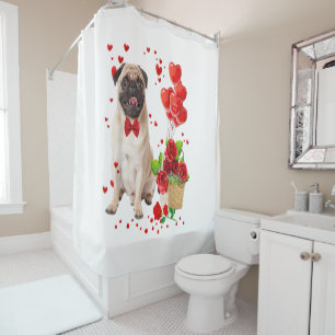 Rideaux De Douche Joyeux Valentines Jour Carlin mignon _ Fleurs de C