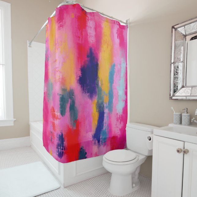 Rideaux De Douche Joyeux Vibrant rose Abstrait (En situation)
