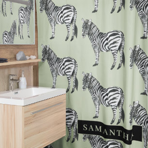 Rideaux De Douche Jungle Zebra Wild Motif & Nom personnalisé