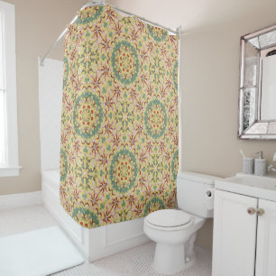 Rideaux De Douche Kaléidoscope floral Motif rouge vert jaune
