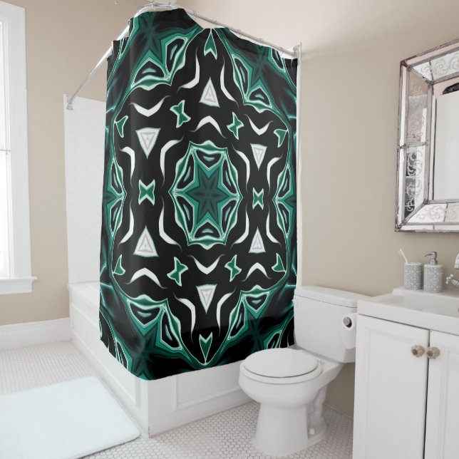 Rideaux De Douche kaléidoscope marocain-africain motif sombre (En situation)