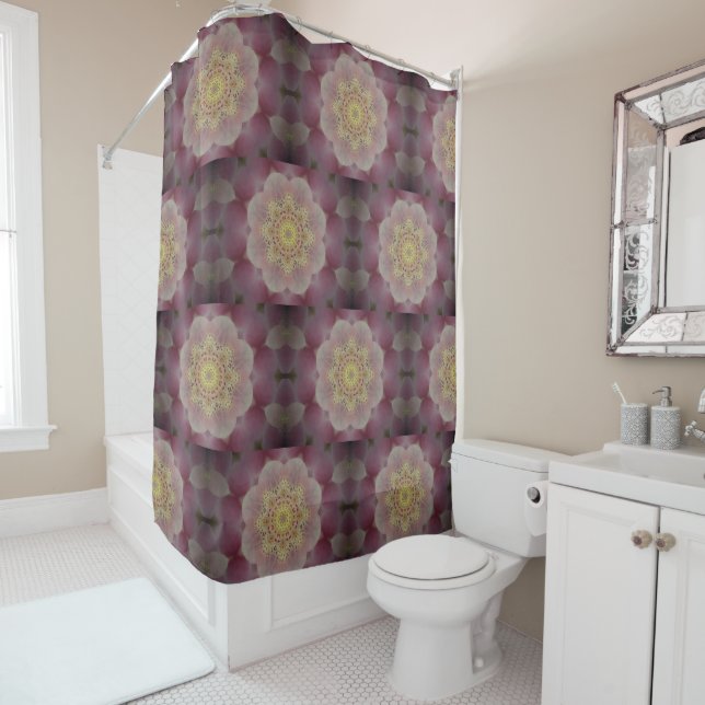 Rideaux De Douche Kaleidoscope Rose Et Jaune (En situation)