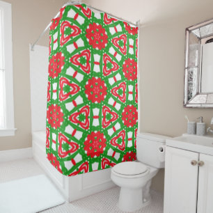Rideaux De Douche Kaleidoscope rouge, vert et blanc