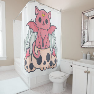Rideaux De Douche Kawaii Pastel Goth Cute Démon Déplaisant Chat et C