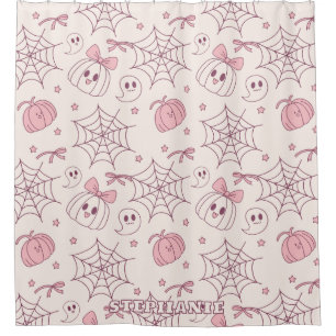 Rideaux De Douche Kawaii Pink Halloween Ghosts & Citrouille (2)