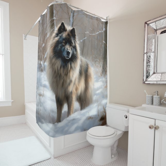 Rideaux De Douche Keeshond Qu'Il Neige Noël (En situation)