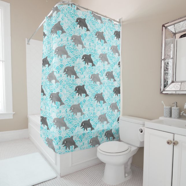 Rideaux De Douche Keiki Aquarelle Dauphin Vague (En situation)