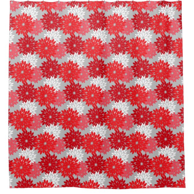Rideaux De Douche Kimono floral moderne Imprimer, Coral rouge et gri (Devant)