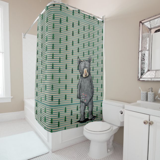 Rideaux De Douche KiniArt Green Plaid Arbres (En situation)