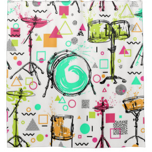 Rideaux De Douche Kit Tambour : Aquarelle Memphis Retro.