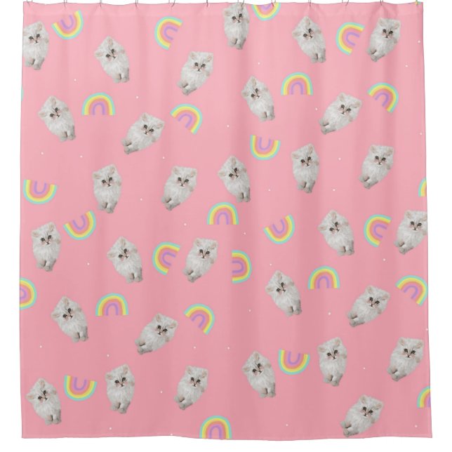 Rideaux De Douche Kitschy Pastel Chat esthétique Kitten Rainbows ros (Devant)