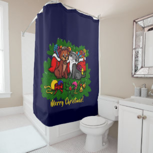 Rideaux De Douche Kitty et chiot, Happy XMas