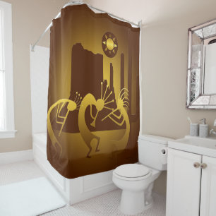 Rideaux De Douche Kokopelli sud-ouest en bronze et or