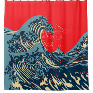 Rideaux De Douche La Grande Vague Hokusai en style pop