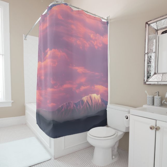 Rideaux De Douche La mer des nuages roses (En situation)