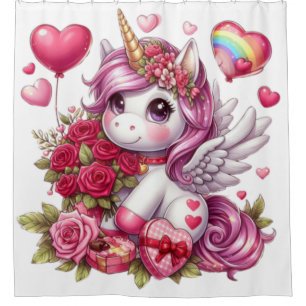 Rideaux De Douche La mignonne Saint Valentin licorne