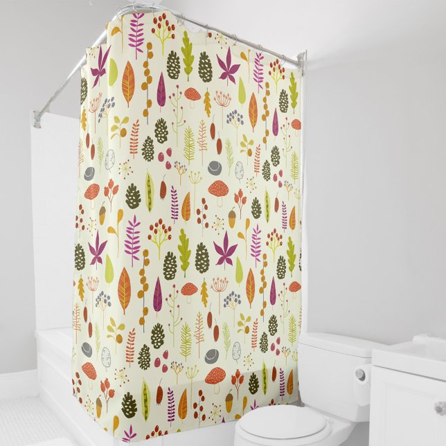 Rideaux De Douche La nature boisée (Woodland forest leaves berries and cones pattern art shower curtain)