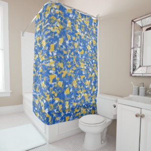 Rideaux De Douche La peinture bleue, jaune et blanche éclabousse