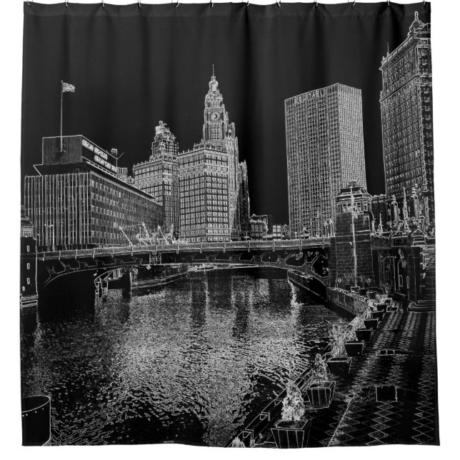 Rideaux De Douche La rivière Chicago Wrigley 1967 établissant Sun (Devant)