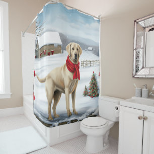 Rideaux De Douche Labrador Retriever Dog in Snow Christmas