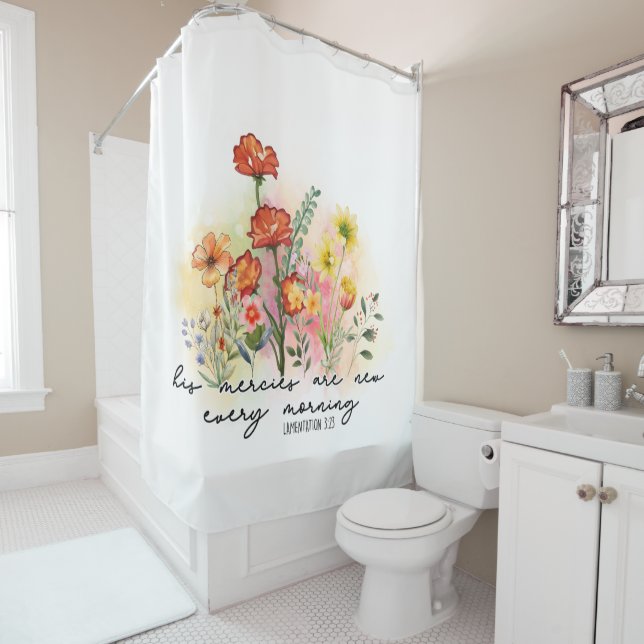 Rideaux De Douche Lamentations 3:23 His Mercies New Every Morning (En situation)