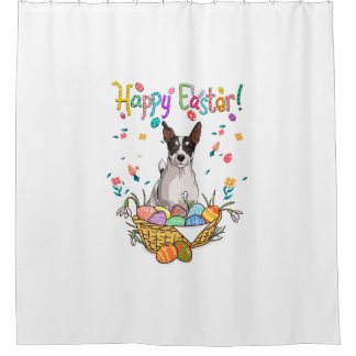 Rideaux De Douche lapin jack russell chien heureux jour de Pâques av