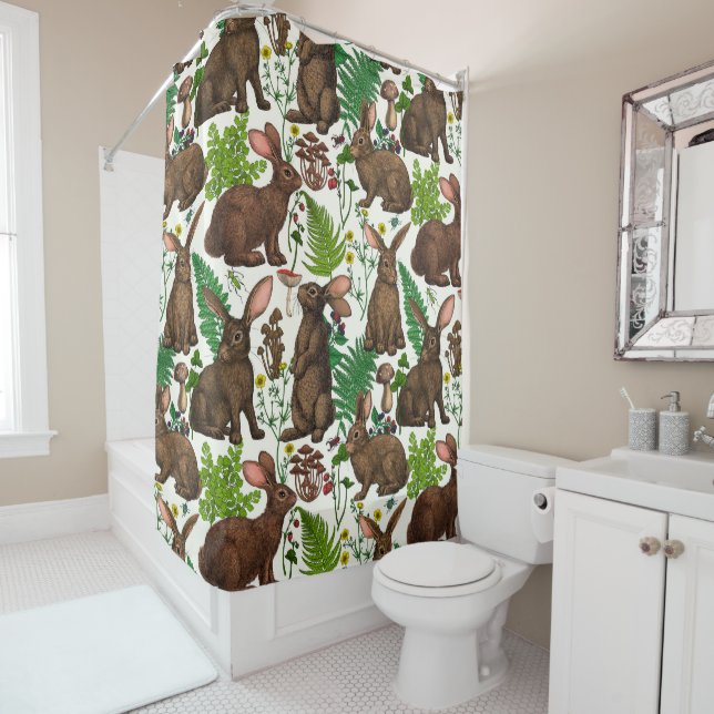Rideaux De Douche Lapins et flore boisée 4 (En situation)