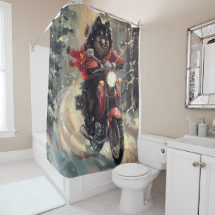 Rideaux De Douche Lapphund Finlandais Chien à cheval Moto Noël