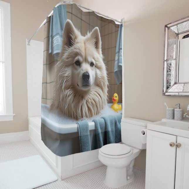 Rideaux De Douche Lapphund finlandais Sloppy Sleepy mignonne drôle (En situation)