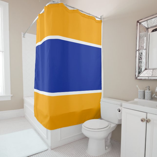 Rideaux De Douche Large Vibrant Royal Blue Bold Yellow White Stripes (En situation)