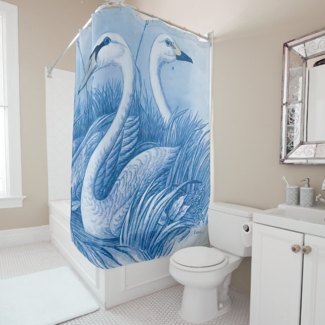 Rideaux De Douche L'art naturel sauvage - Les cygnes (En situation)