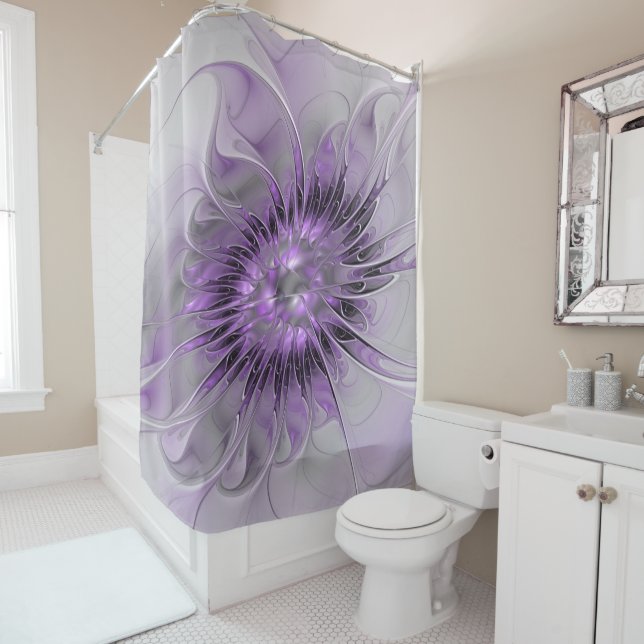 Rideaux De Douche Lavande Fleur Dream Moderne Abstrait Fractal Art (En situation)