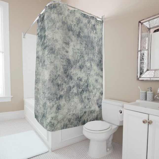 Rideaux De Douche Lavande Gris Texturée Abstraite moderne Sage Vert (En situation)